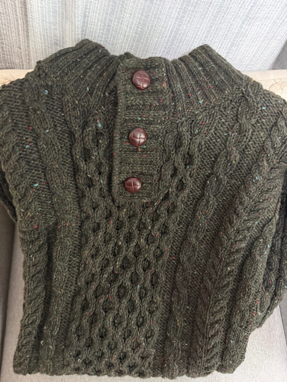 VTG LL Bean Irish Wool Fisherman Sweater Men XL Green Donegal Cable Knit